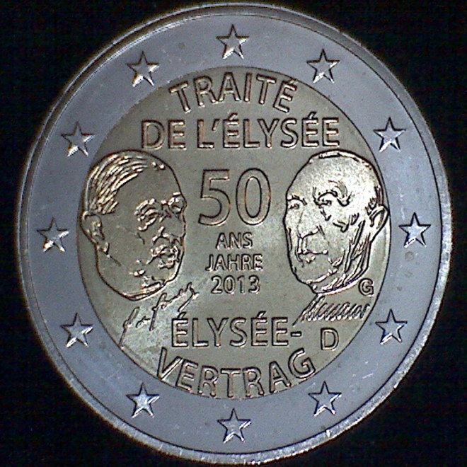 2 Euro Münze 50 Jahre Elysee Vertrag Wert Deutschland und Frankreich 2013 2 Euro Sondermünze “50 Jahre Elyseé